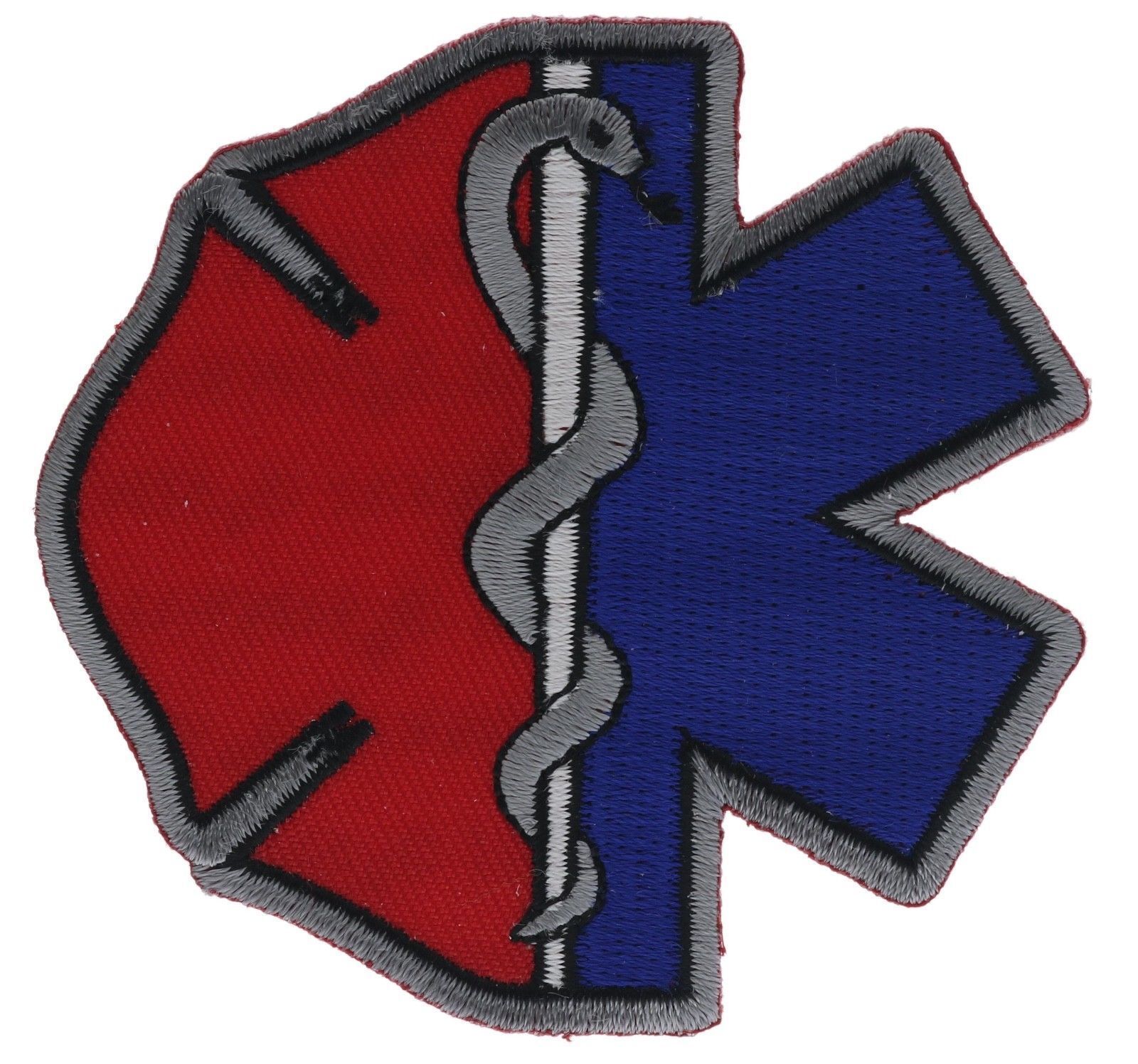 EMT Firefighter Caduceus Blue Red Star of Life Iron on Patch IVAN4914 F3D28DD