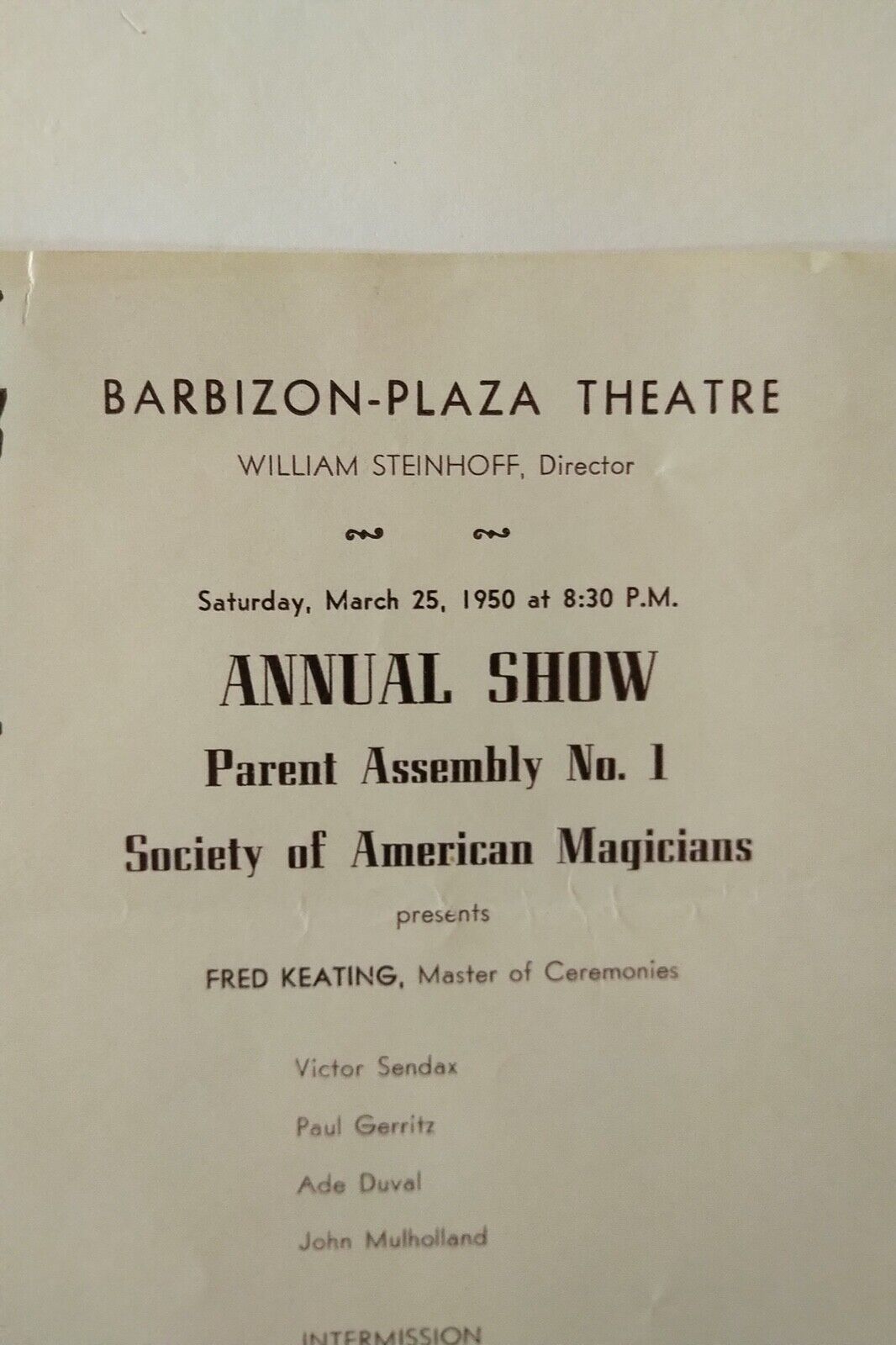 Society of American Magicians 1950 Flyer Barbizon-Plaza Theatre