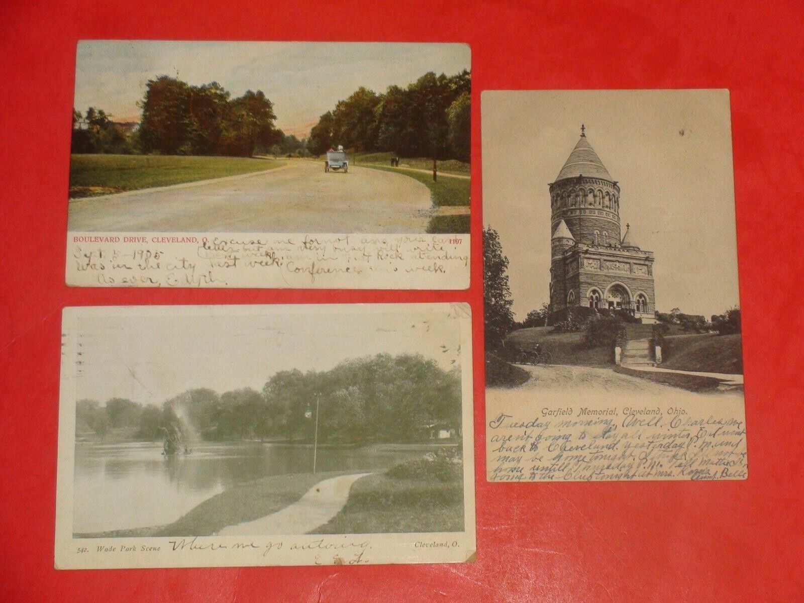 PCG004 Vntg LOT 3 Postcards Garfield Memorial Park Boulevard Dr. Cleveland Ohio