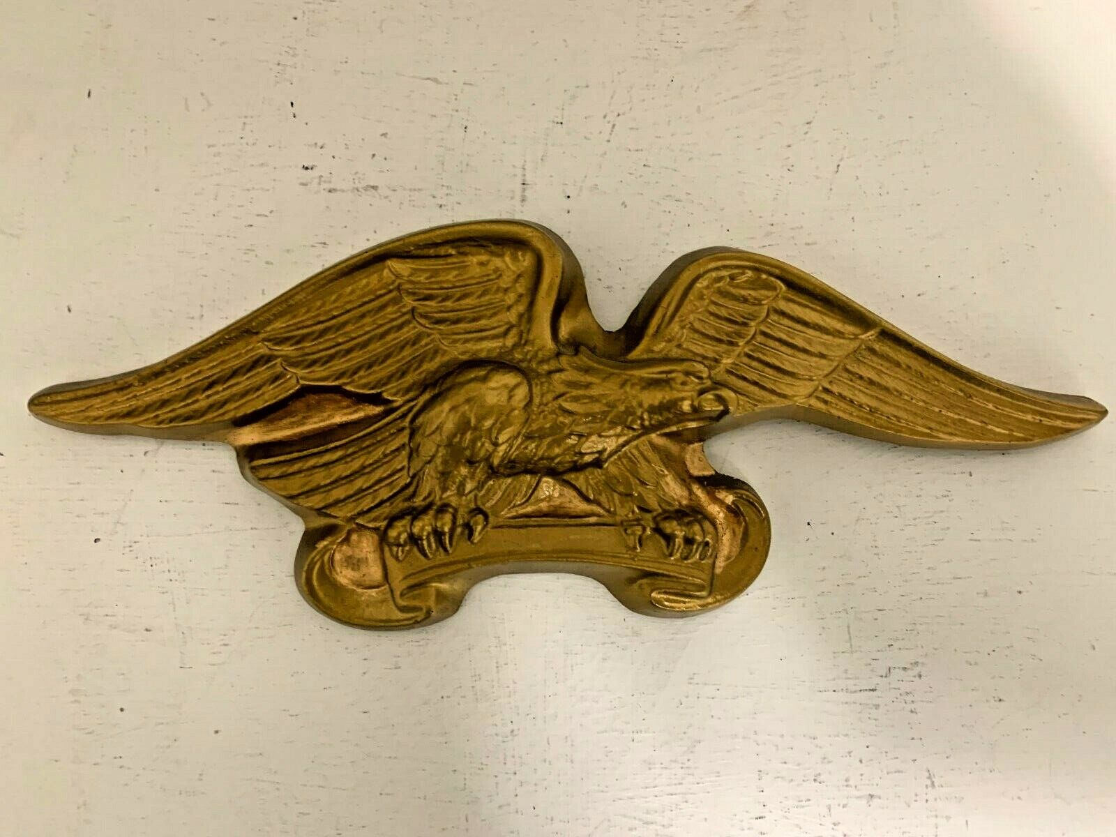 Vintage American Bald Eagle Brass Gold Wall Decoration Plaque USA Patriotic