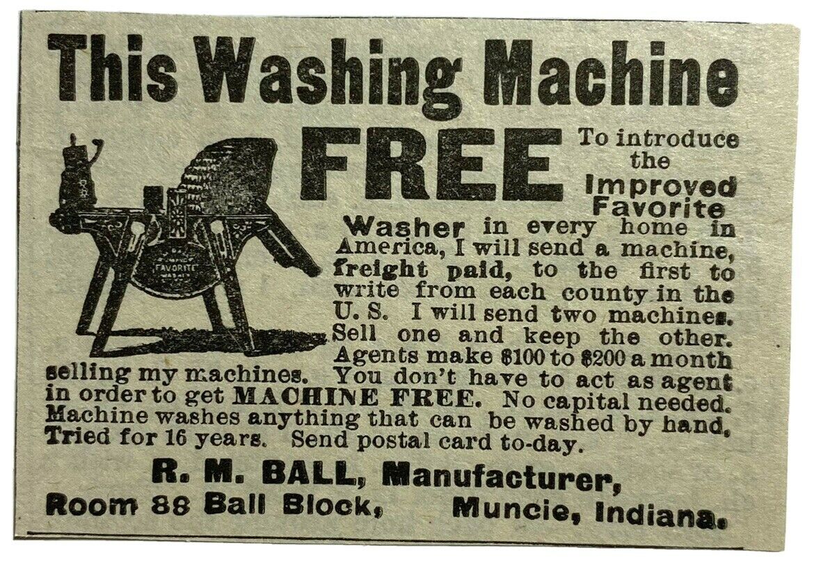 1900's 1903 Original Print Ad R. M. Ball Muncie Indiana IN Washing Machine 