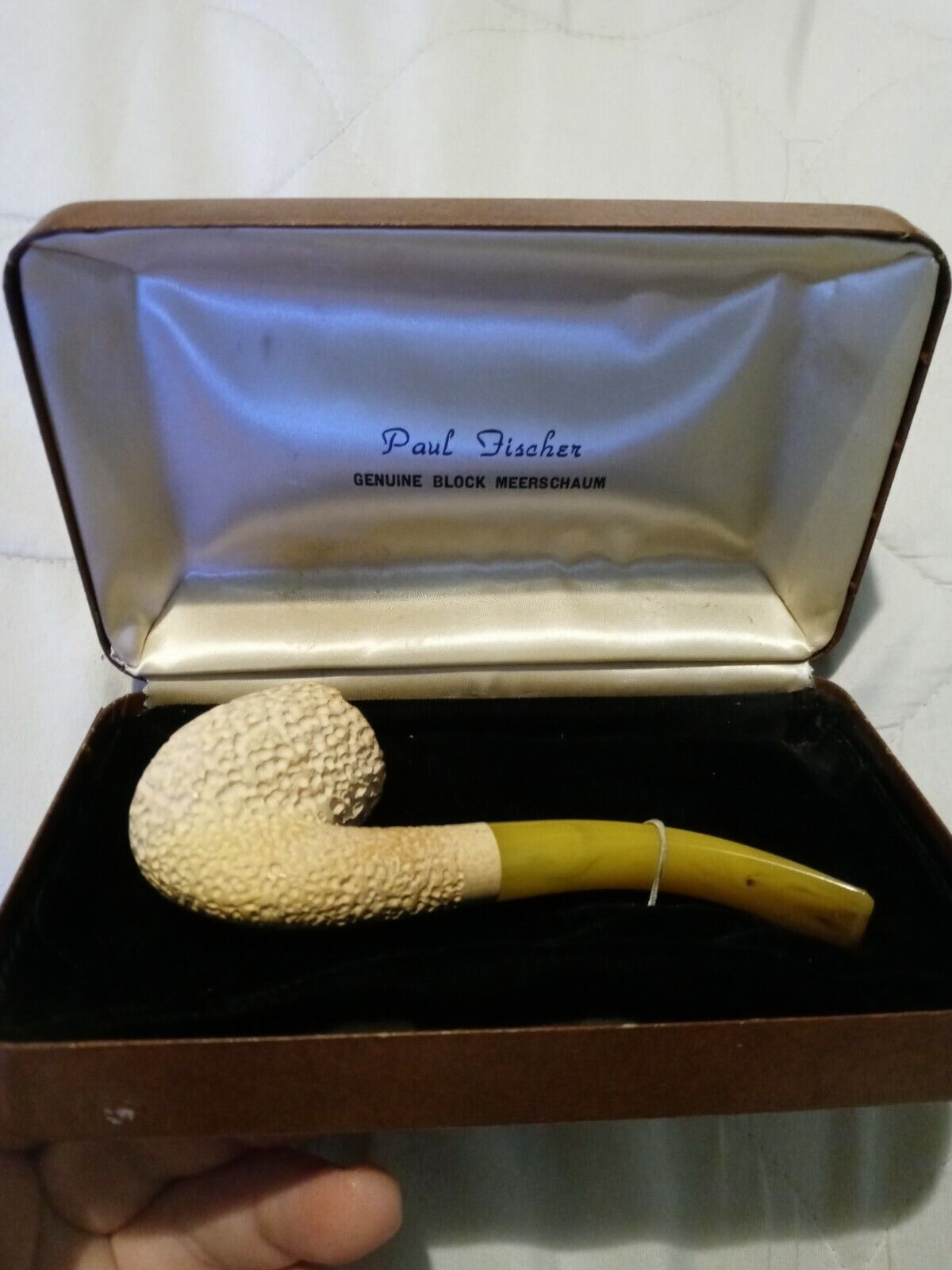 Vintage 1970s  Paul Fischer Block Meerschaum Pipe in case coral look