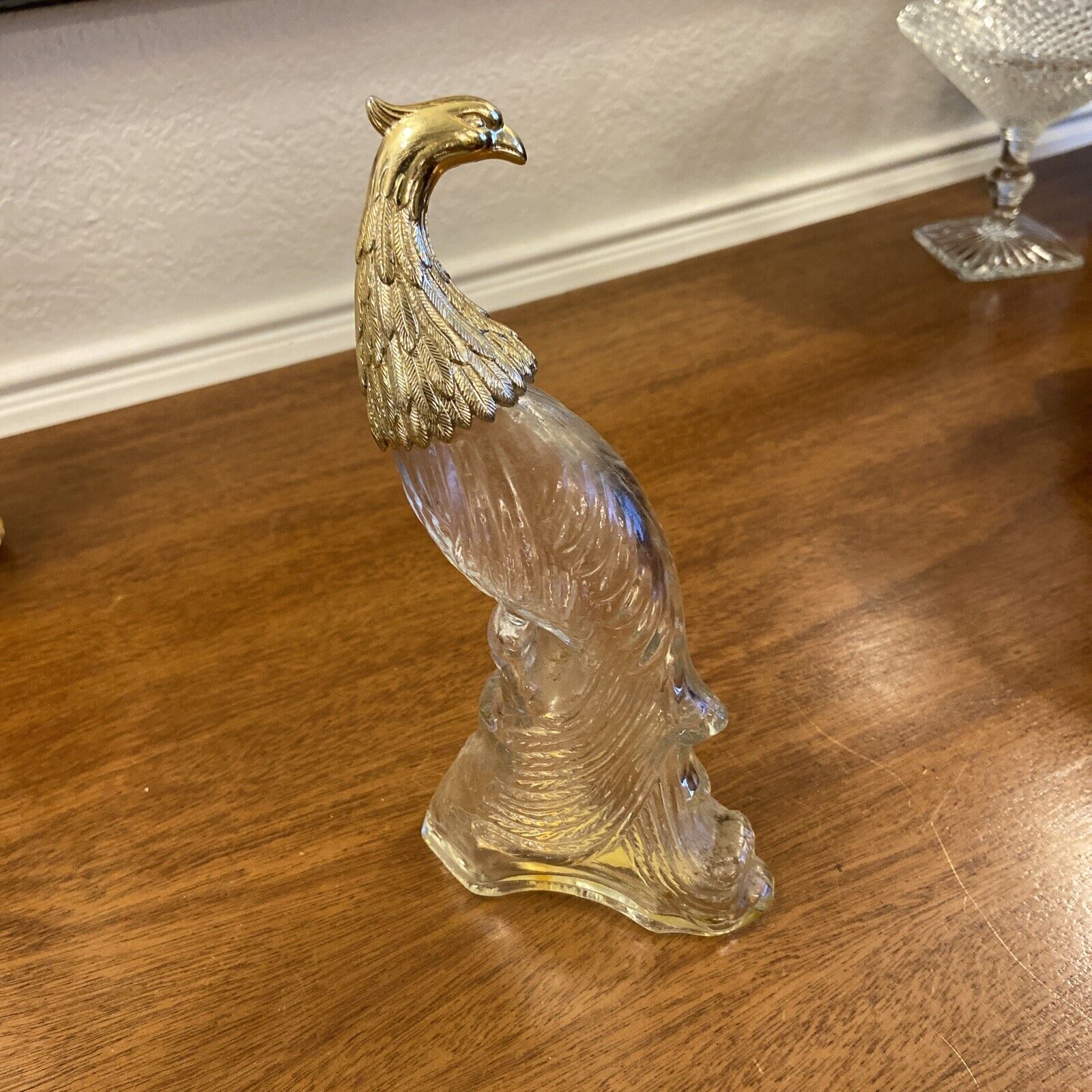 Avon Bird of Paradise Bottle Perfume Peacock Decanter, Vintage Clear Glass,Empty