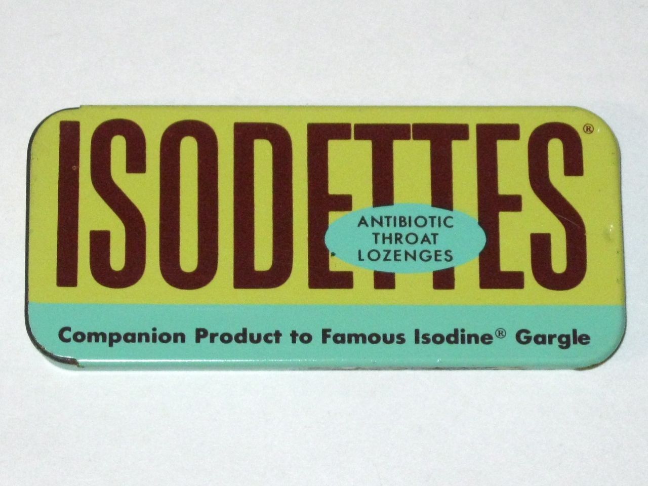 Vintage 1960s ISODETTES Antibiotic Throat LOZENGES Advertising TIN Slide Top
