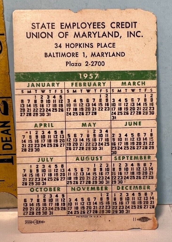 1957 State Employees Credit Union of Maryland Pocket Calendar