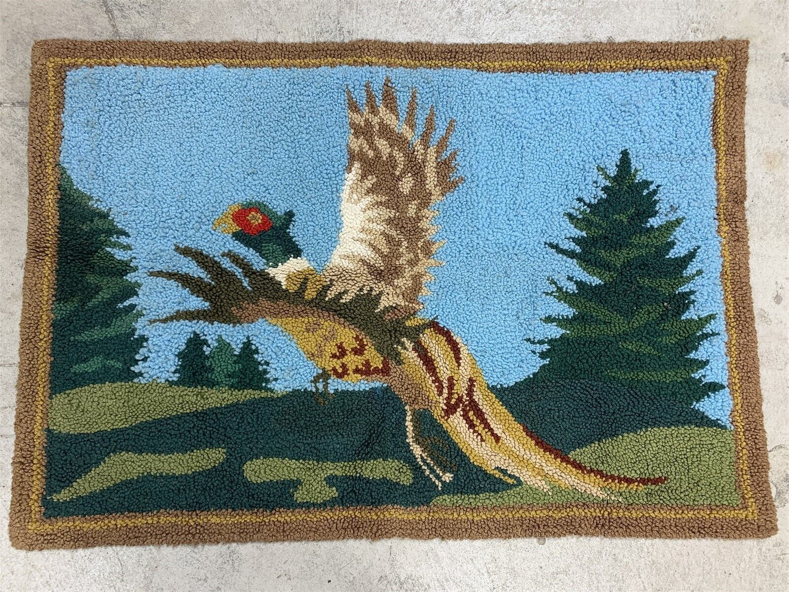Vintage Hand Hooked Rug Pheasant In Flight Cabin Hunting Lodge Cottage  33 x 50
