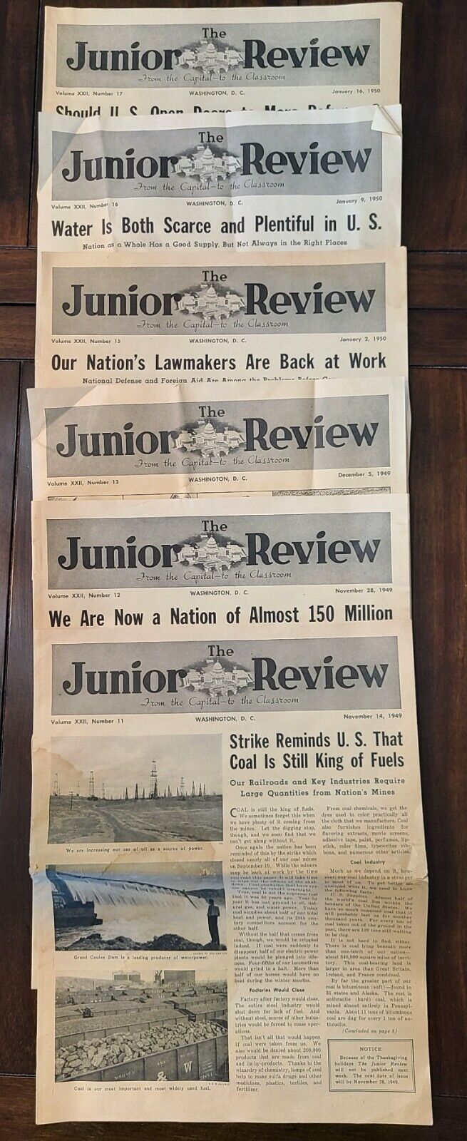 6 Old Newspapers 1949 1950 Junior Review  History  Politics World News