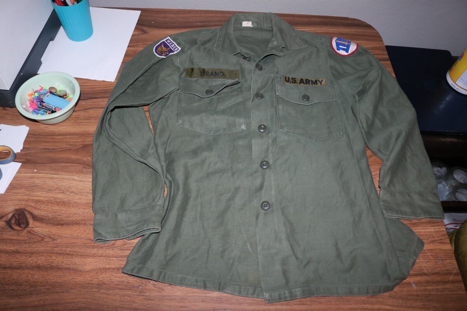 Exc 1971 USGI OG 107 cotton sateen fatigue shirt sz 15 1/2 x 33 Mezz77#2