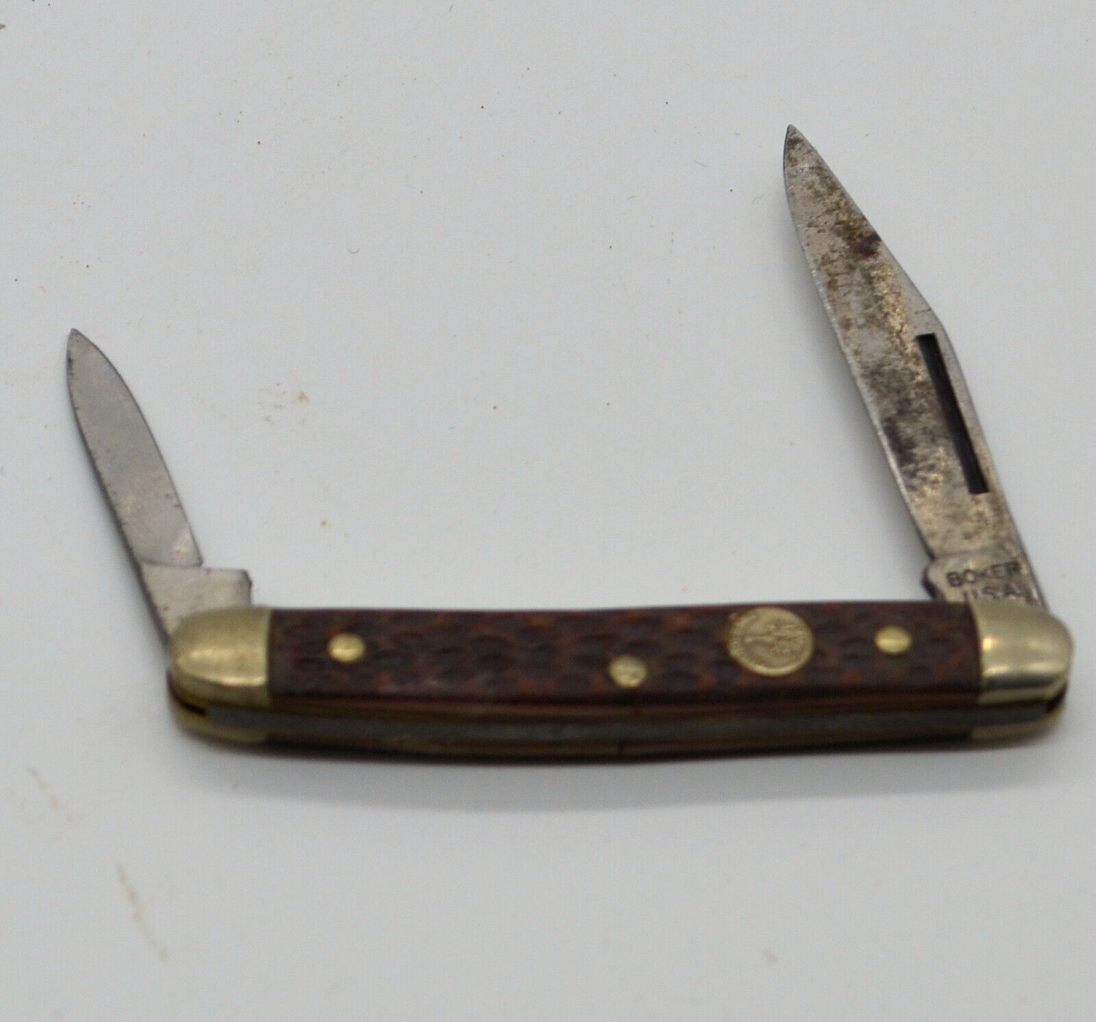 Boker Tree Folding Pocket Knife Vintage USA Bone Handle D-4