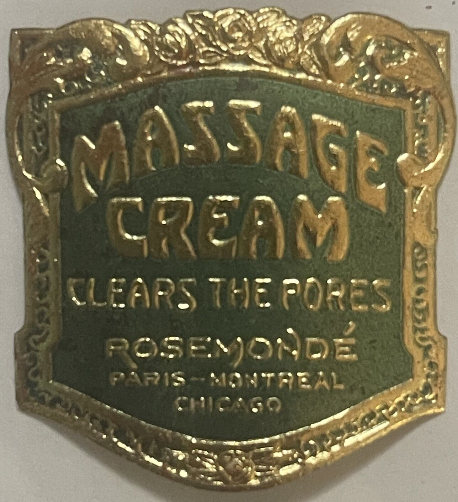Rare Antique 1910s Massage Cream Gold Embossed Label, 🏰Paris, Montreal, Chicago