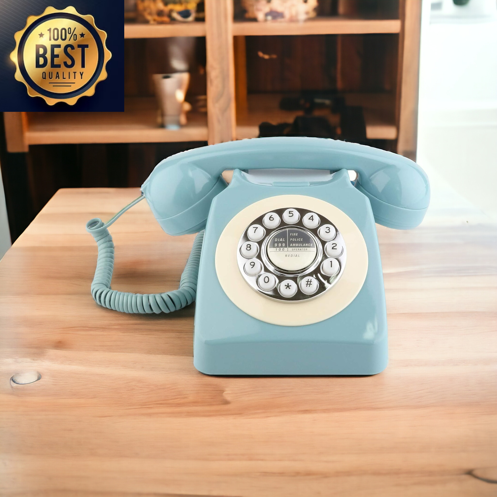 Blue Classic Retro Vintage Landline Telephone  Corded Phone Old Fashioned Dial B