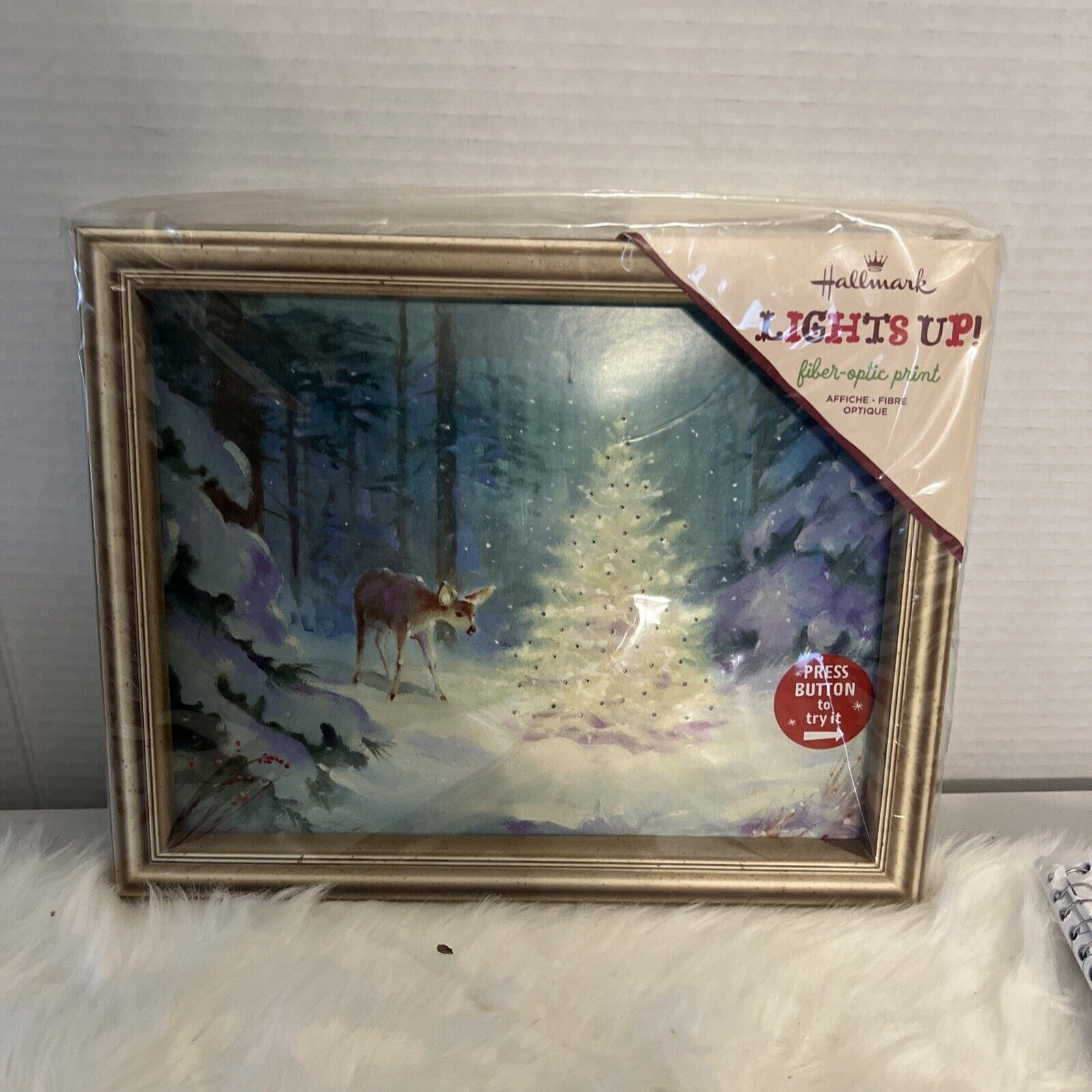 Hallmark Christmas Deer Light Up Fiber-optic Print New In Wrap