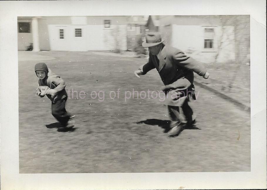 FOOTBALL WITH GRANDPA Vintage FOUND PHOTO bw 1940\'S BOY Original  JD 19 45 K