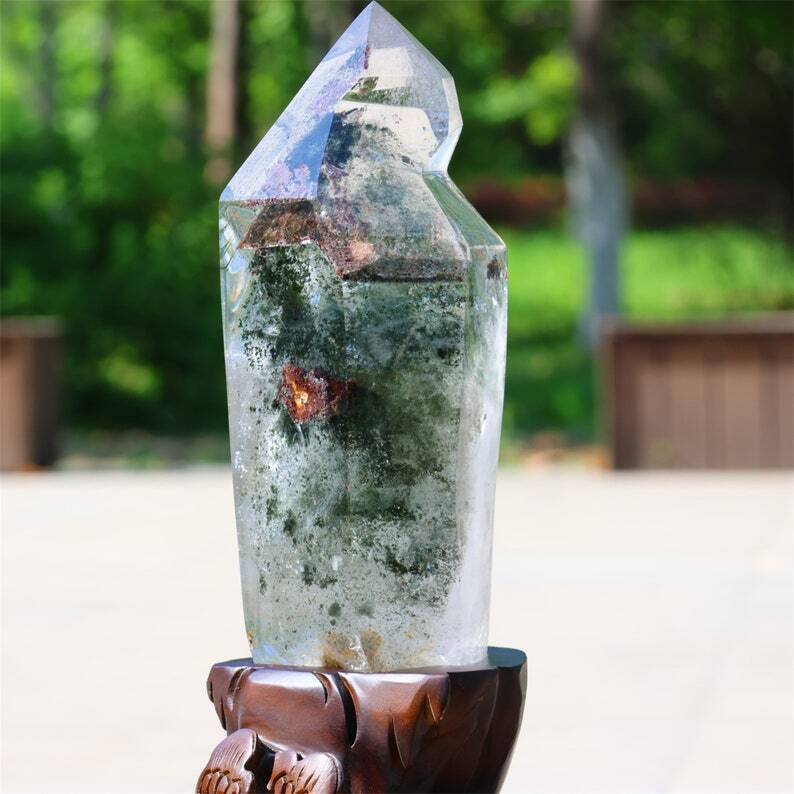11.88LB Top Natural Clear Quartz Obelisk Crystal ghost Phantom Carving Crystal