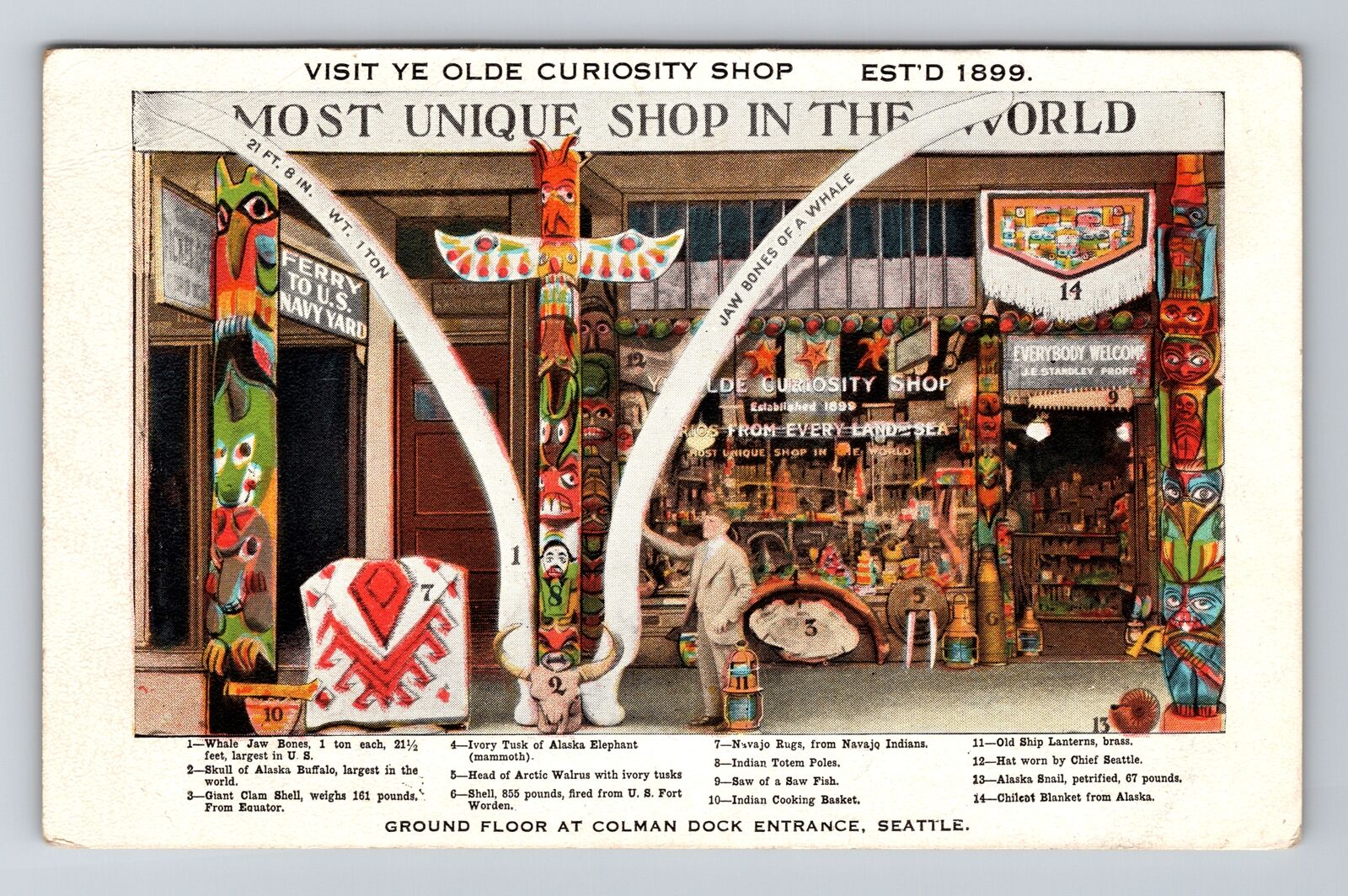Seattle WA-Washington, Ye Olde Curiosity Shop, Vintage c1920 Postcard