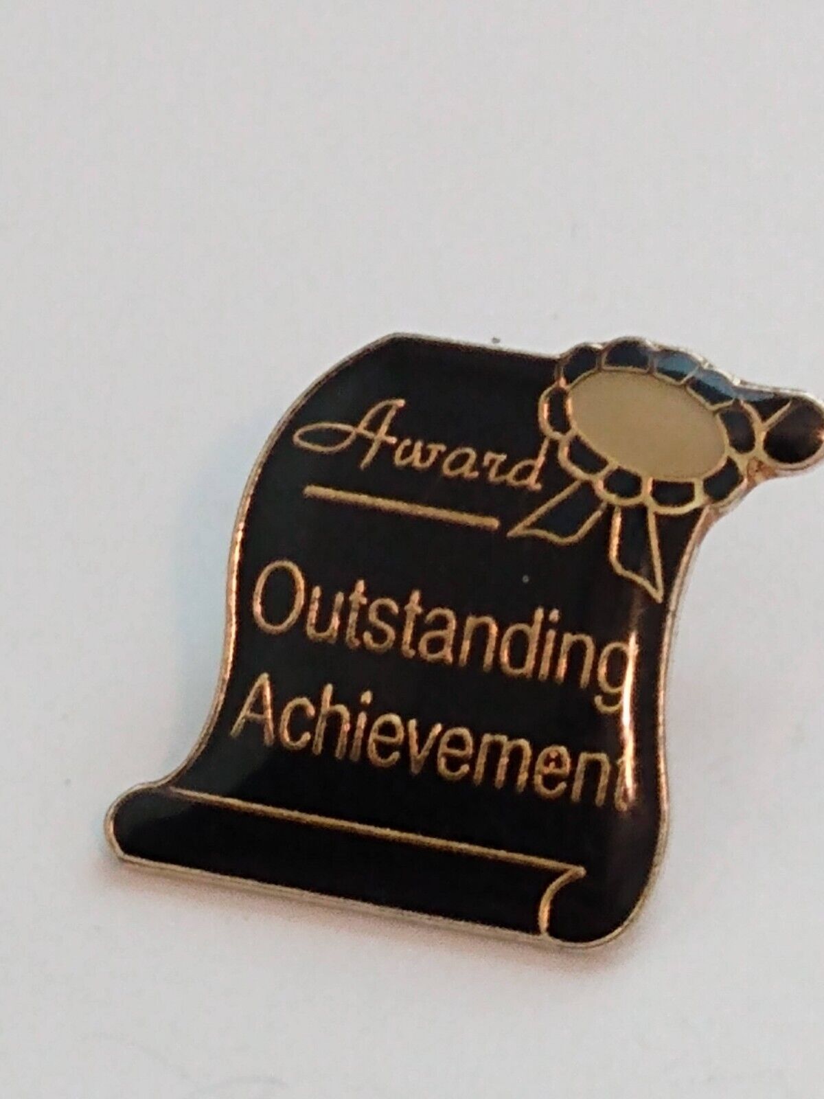 Outstanding Achievement Award Black Enamel Scroll Lapel Pin