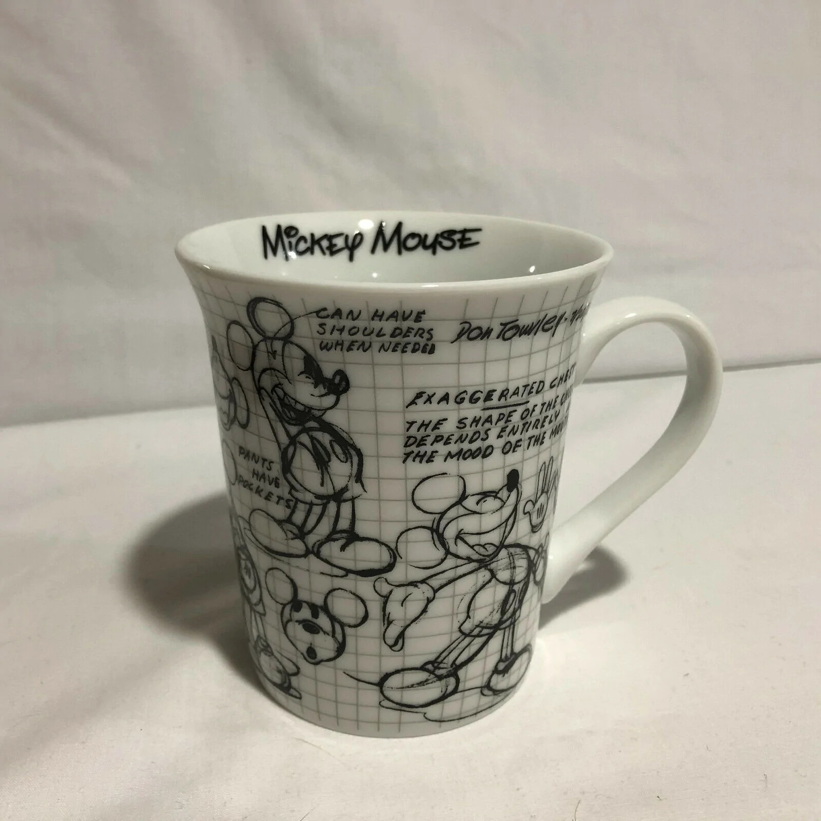 Disney Mickey Mouse Sketch Book Cup Mug Collectible Black & White