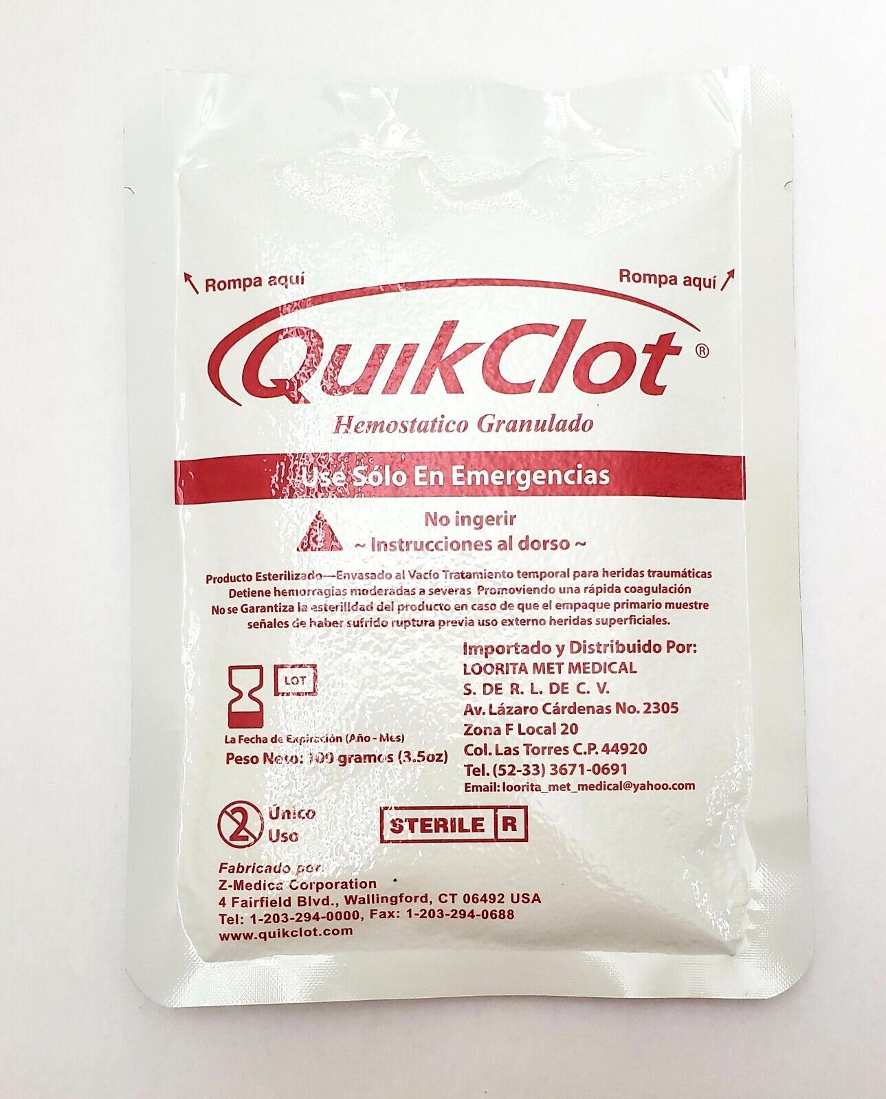 QuikClot Big Package 100g (3.5oz) Stops Bleeding Fast 