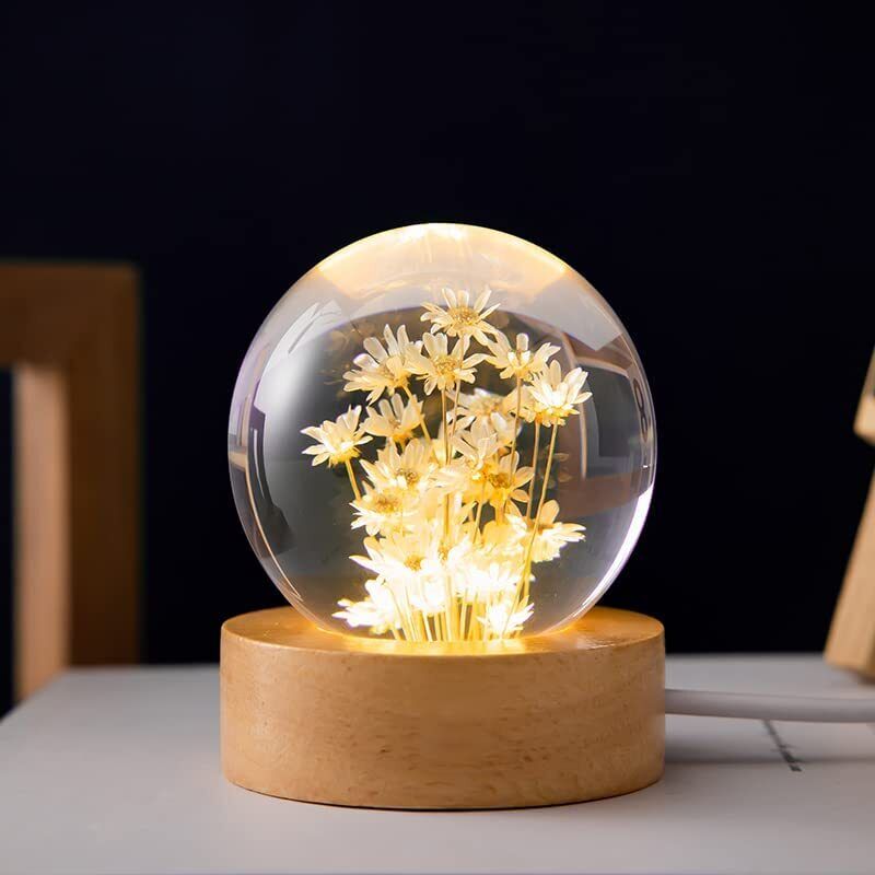 Yellow Daisy Preserved Flower Crystal Ball Night Light Lamp