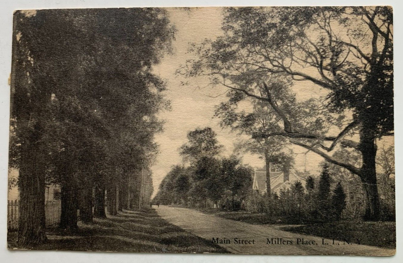 1931 NY Postcard Long Island Miller Place New York Main Street trees road house