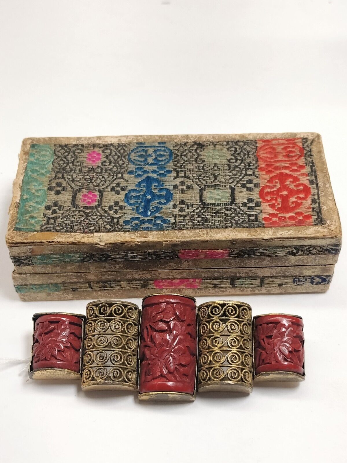 Vintage Chinese Cinbar Pin Wooden Box Brass Pin