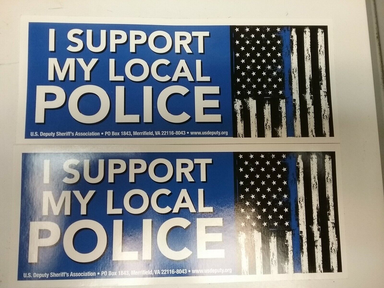 I Support My Local Police Blue Line Stickers 8.5 X 3.5 (2 stickers)