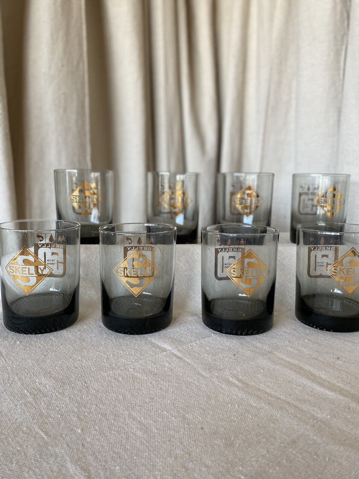 SKELLY Oil Gas 1969 50th Anniversary Rocks Low Ball Glasses Old Fashion Set 8