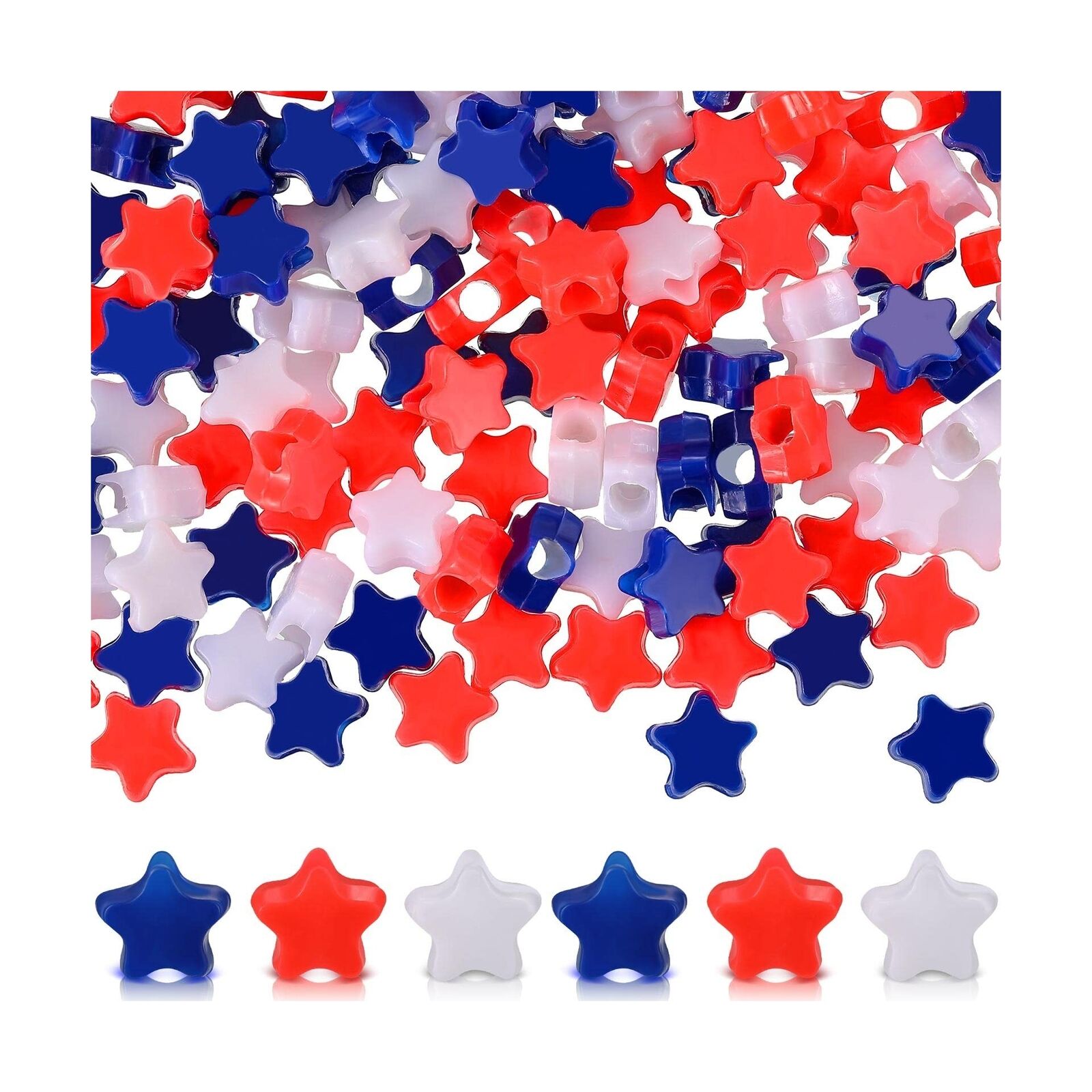 900 Pcs 4th of July Patriotic Pony Beads Independence Day White Red Blue Star...