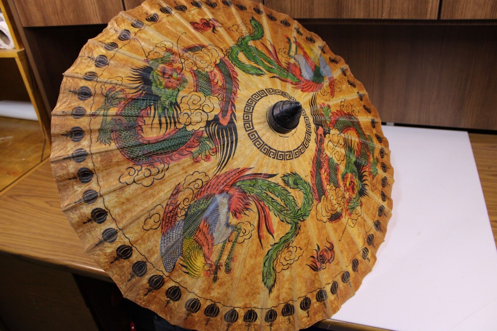 Folk Art Parasol Umbrella Rice Paper Fashion Hand Made Korean Vintage Chic Prop