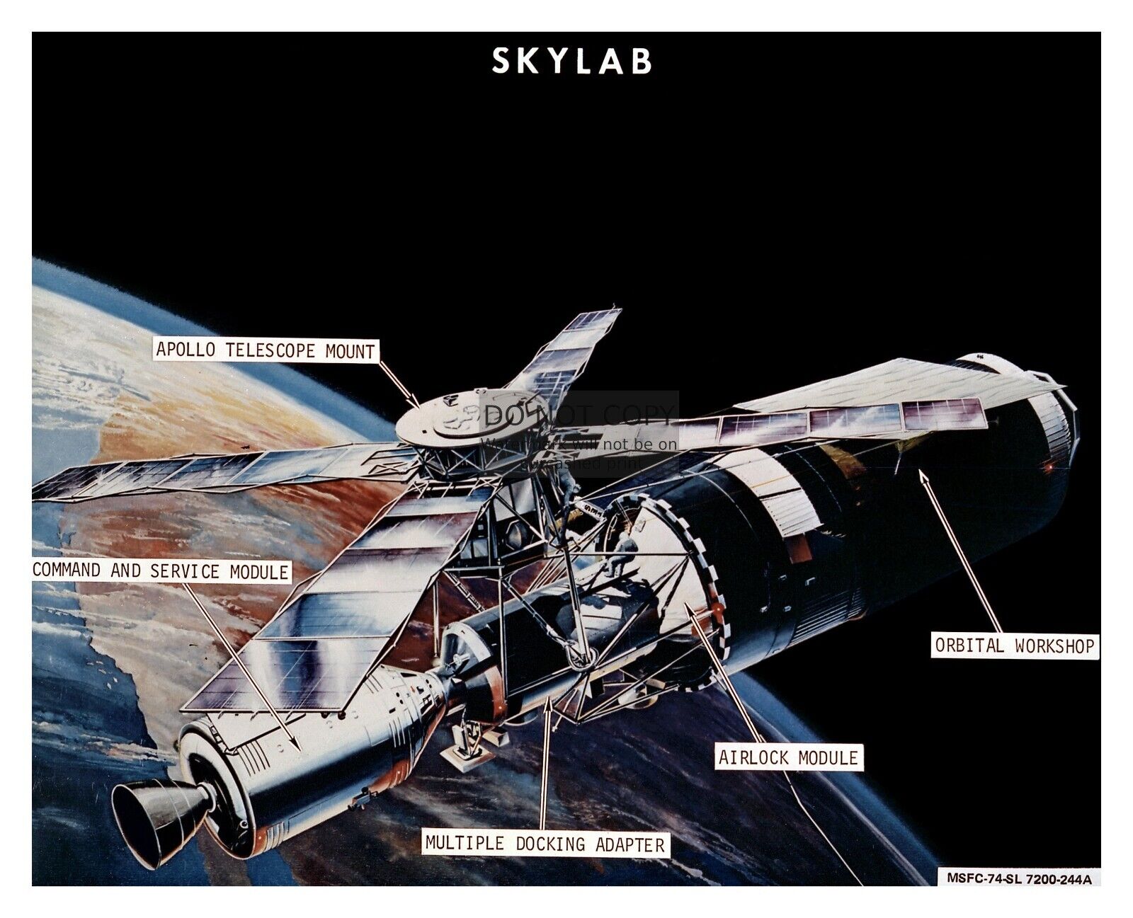 ARTIST'S CONCEPT OF THE SKYLAB SPACE STATION IN ORBIT 8X10 NASA PHOTO