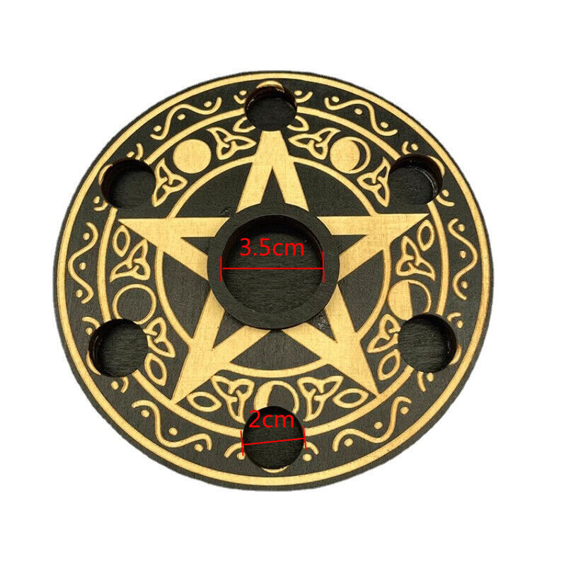 1X Wicca Pentagram Altar Star Wood Tray Candle Incense Holder Witchcraft Tray