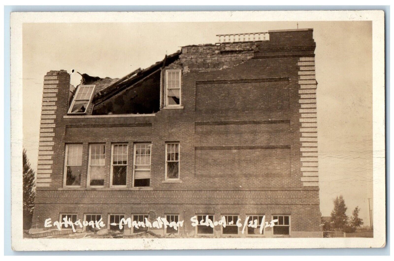 c1910's Earthquake Manhattan School Manhattan MT RPPC Photo Antique Postcard