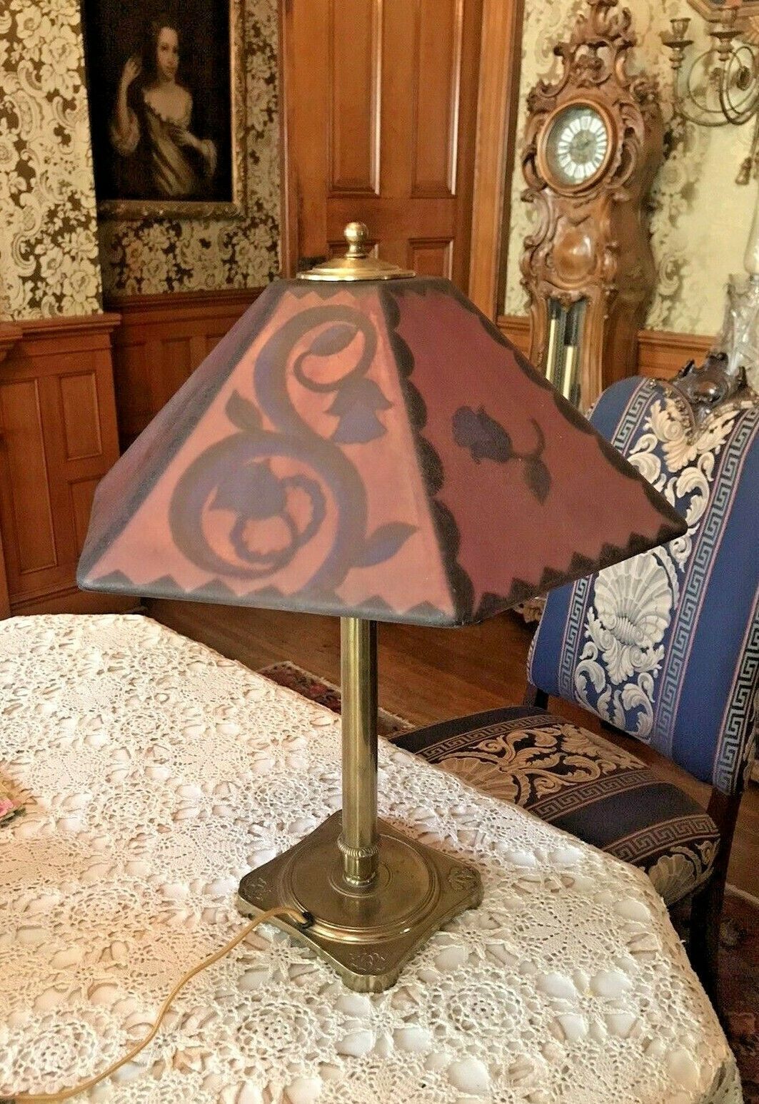 VINTAGE ANTIQUE PAIRPOINT REVERSE PAINTED FLORAL DECORATED ART DECO TABLE LAMP