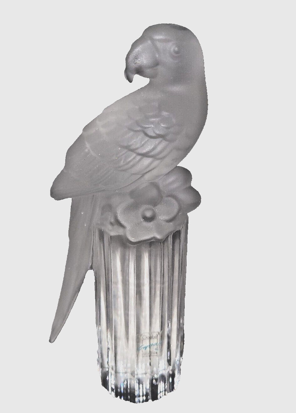 Vintage Goebel Frosted Crystal Glass Macaw Parrot Sculpture Figurine on Pedestal