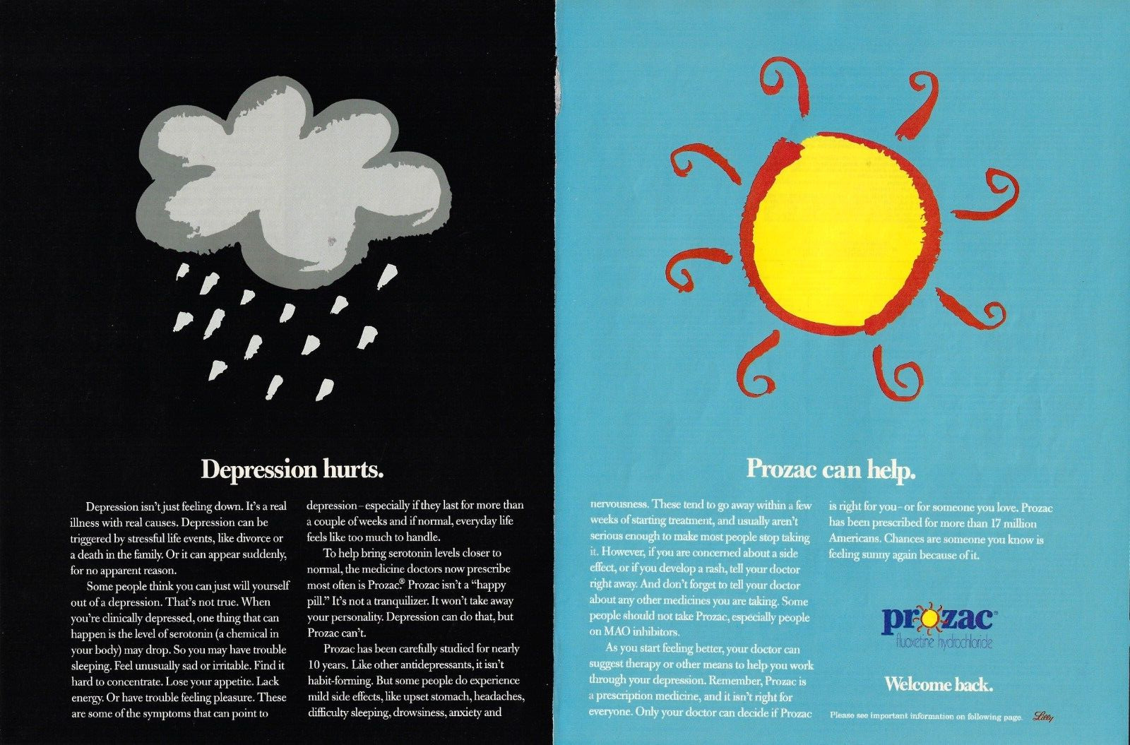 1997 Prozac Depression Hurts Antidepressants Nervousness VINTAGE PRINT AD