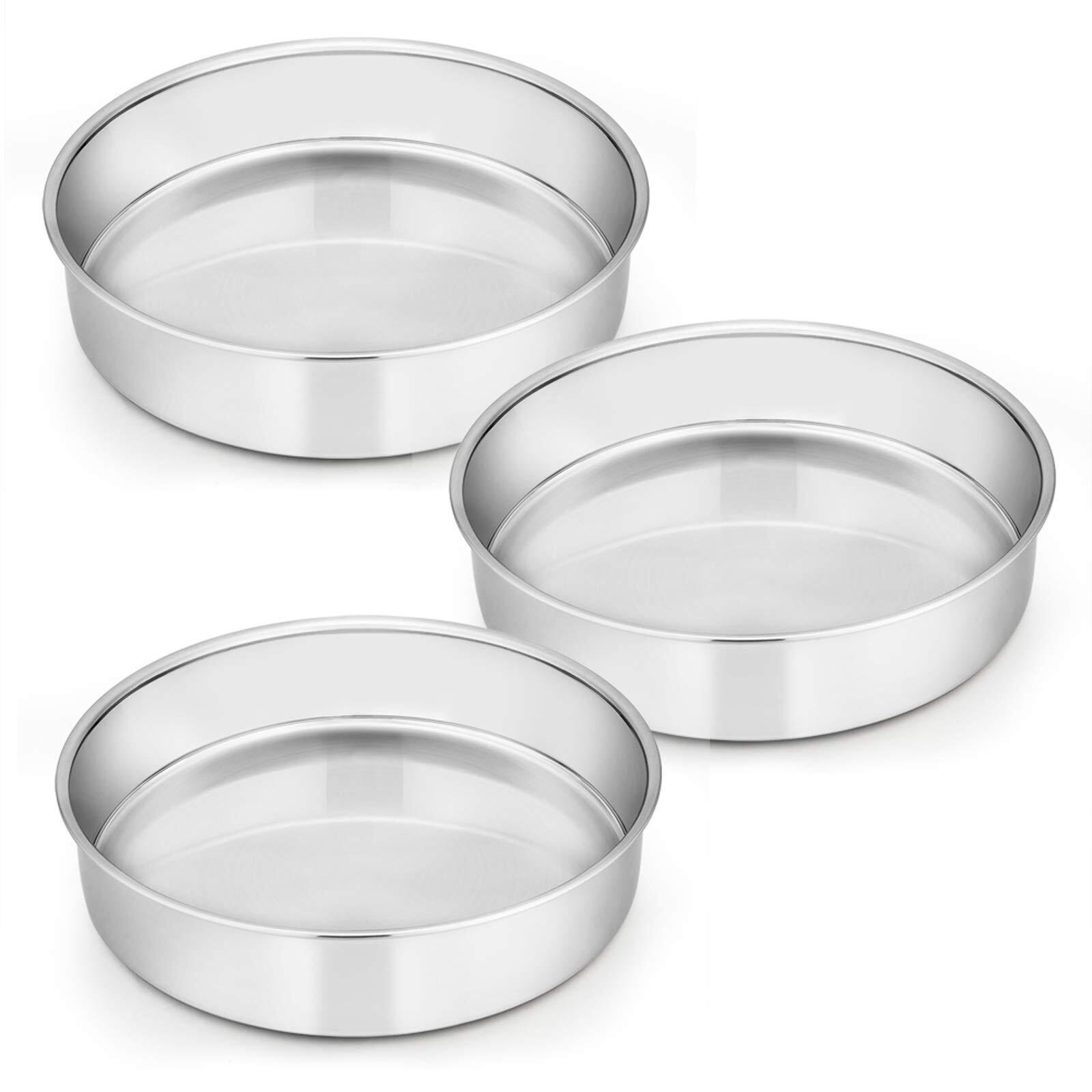 8 Inch Cake Pan Set of 3 Stainless Steel Round Layer Cake Baking Pans Non-Tox...