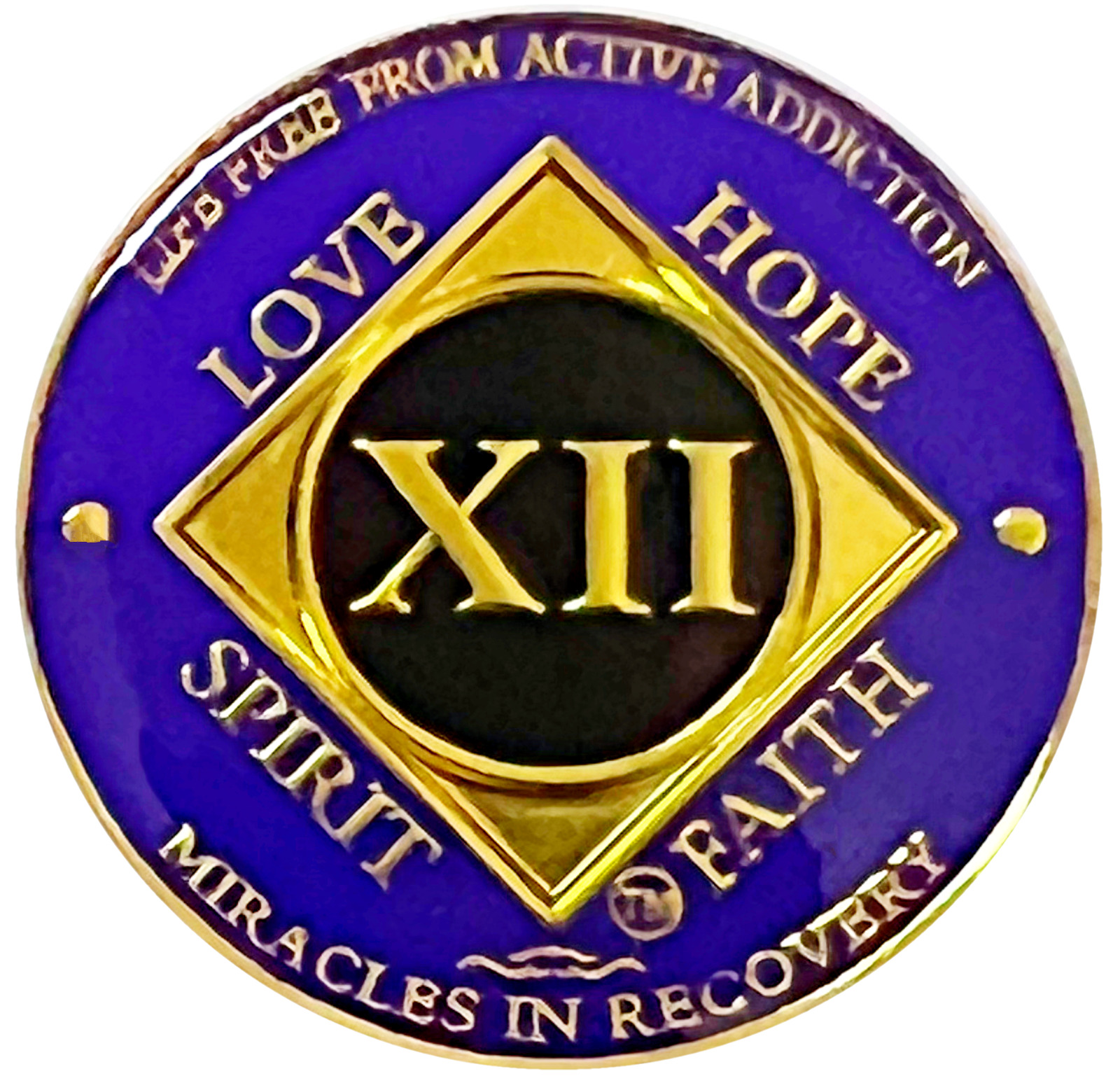 NA 12 Year Purple, Gold Color Plated Coin, Narcotics Anonymous Medallion