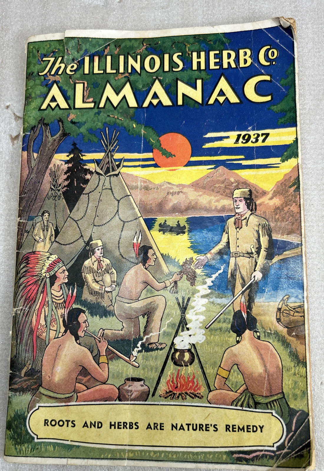 VINTAGE 1937 ILLINOIS HERB Co. ALMANAC ~ GREAT PIONEER & INDIAN GRAPHICS