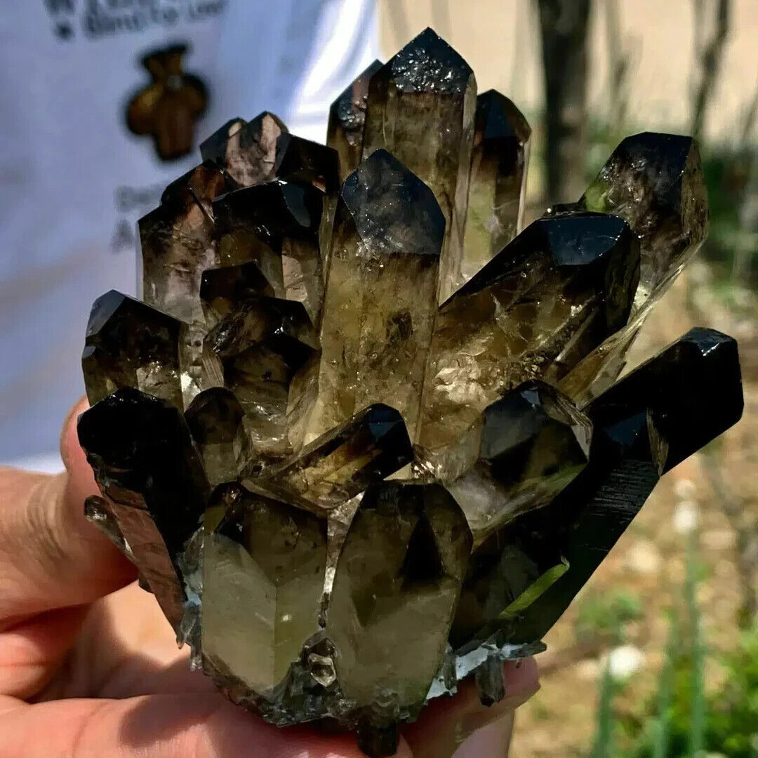 310g+ Natural Aura Smoky Quartz Cluster Mineral Specimen Tea Crystal Reiki Decor