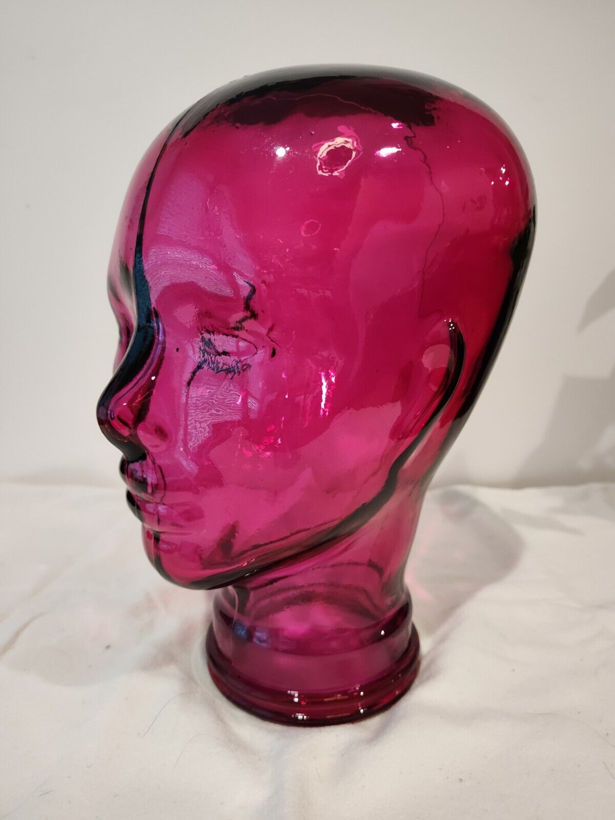 Glass Head MAGENTA, Life Size Mannequin Head for Decor, Hats, Wigs