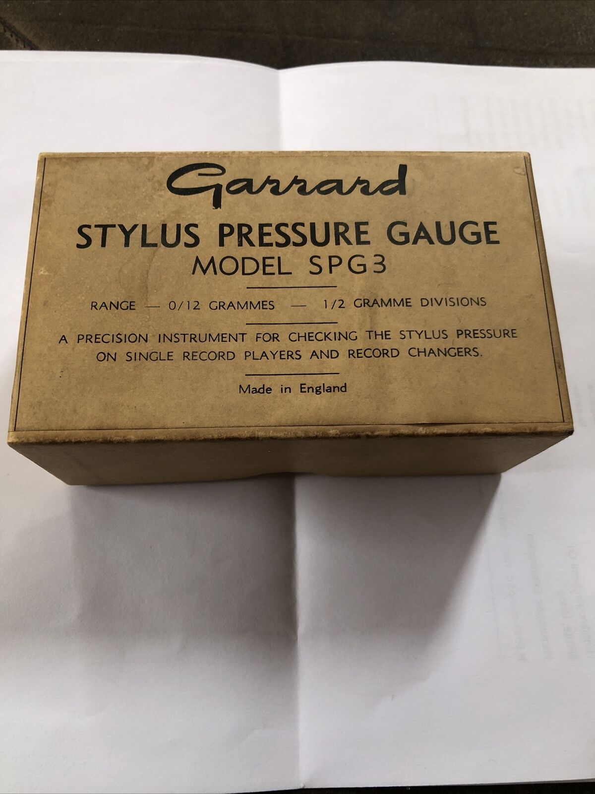 GARRARD SPG3 VINTAGE PRECISION STYLUS PRESSURE GAUGE 0-12 GRAMS IN BOX