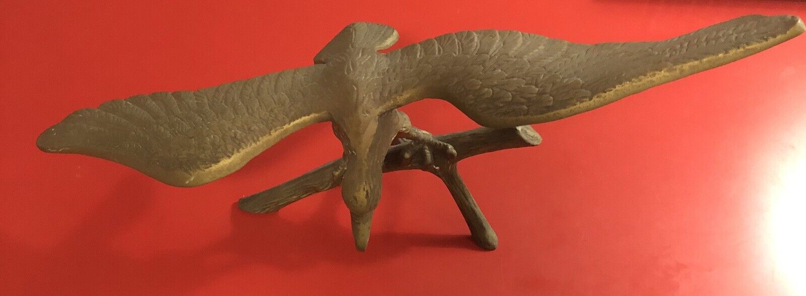 Large Brass Eagle on Branch Statue 18” Wingspan Sculpture 9” Tall