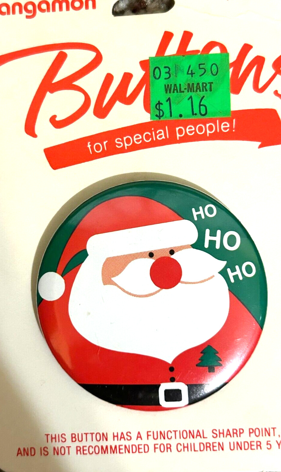 Vtg Christmas Santa Claus Lapel Pin Button ~ Holiday Brooch 80\'s New