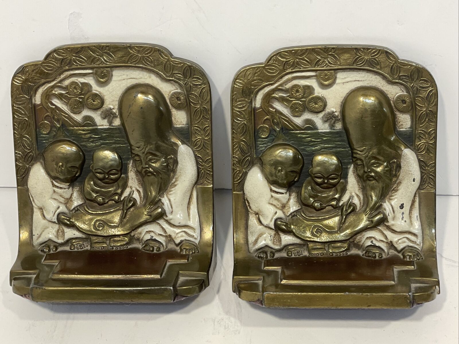 Bookends by Pompeian Bronze art nouveau style bookends 1929 “The Tutor”