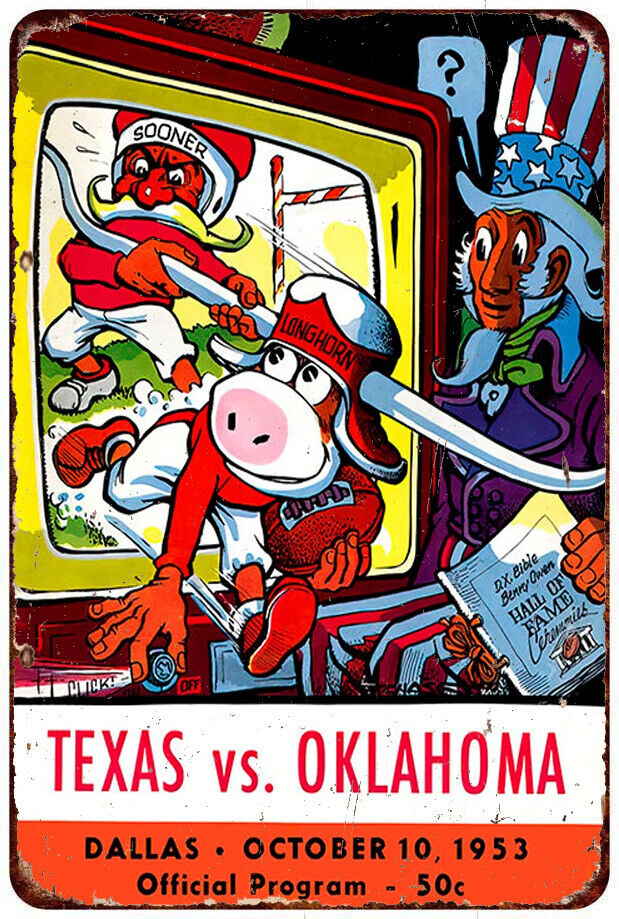 1953 Oklahoma Sooners - Texas Longhorns Football Program Reproduction Metal sign