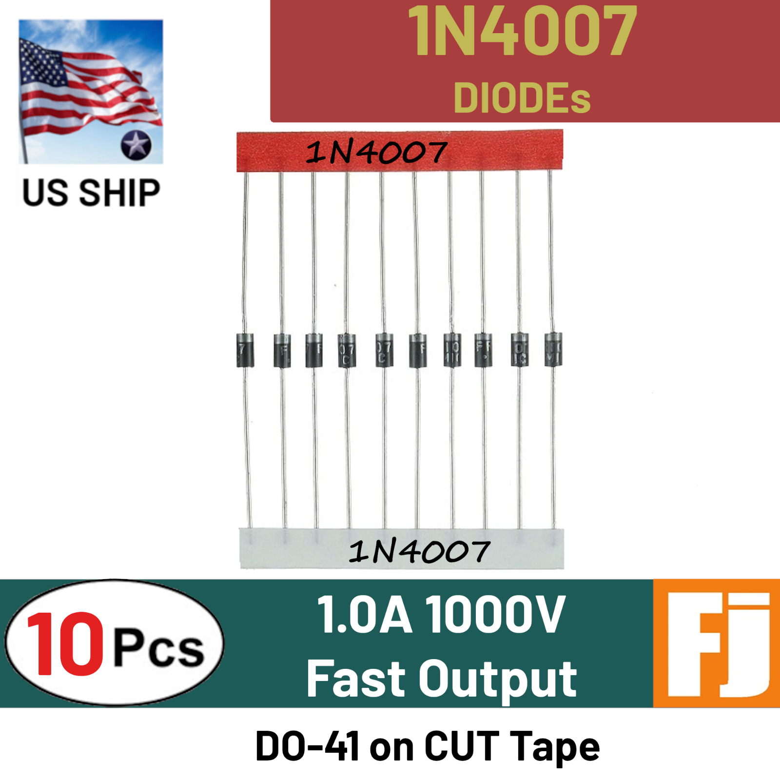 1N4007 Diode (10 Pcs) 1A 1000V Rectifier Diode DO-41 Fast IN4007 | US SHIP