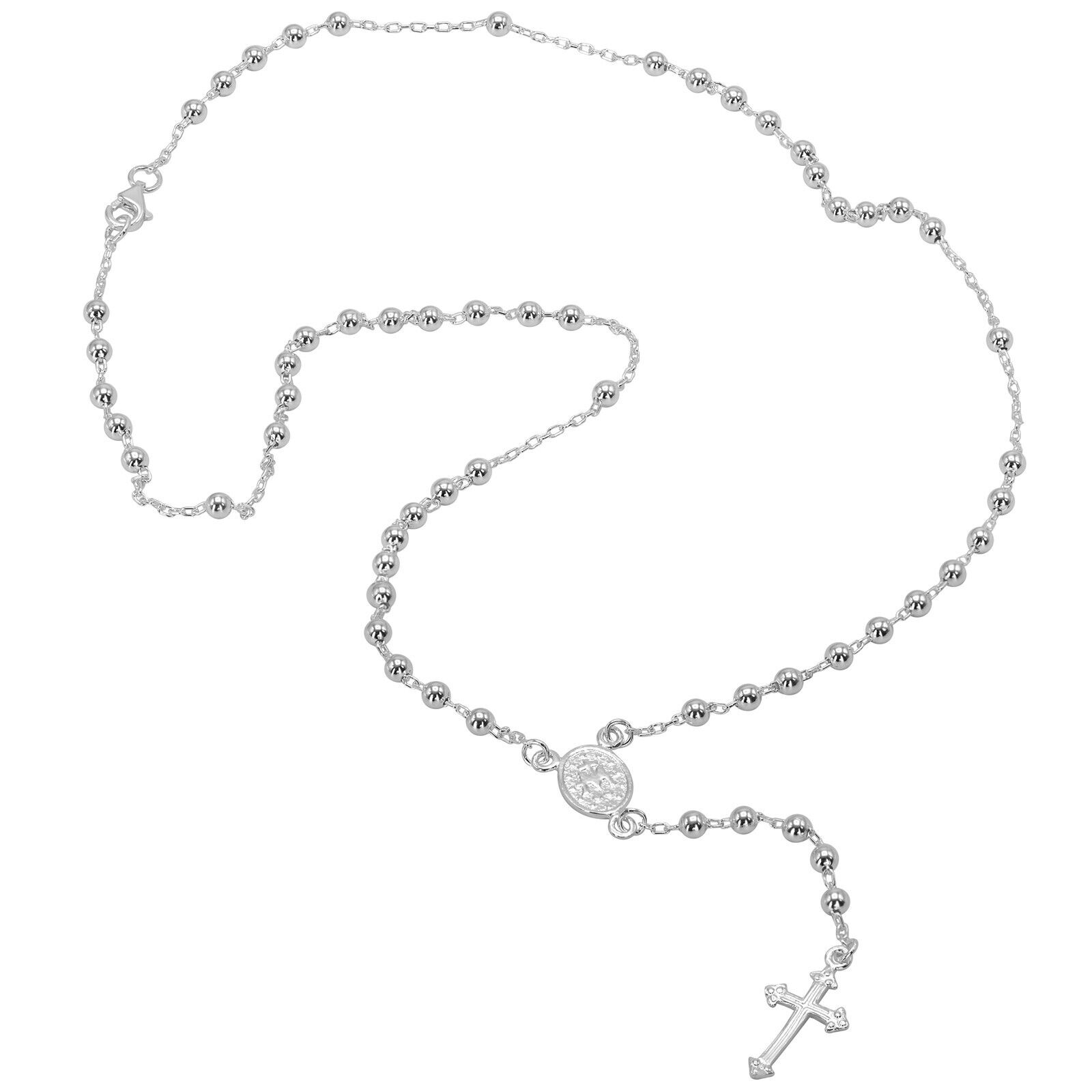 925 Solid Pure Sterling Silver Rosary Cross Virgin Mary Prayer Necklace 19 in