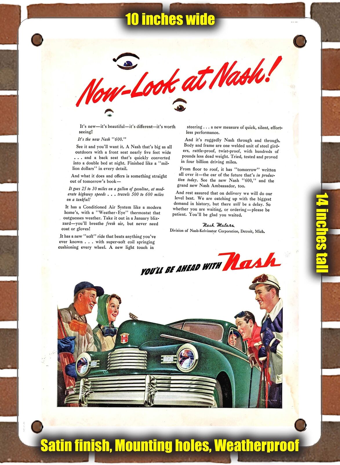 METAL SIGN - 1946 Nash 600 Now Look at Nash - 10x14 Inches