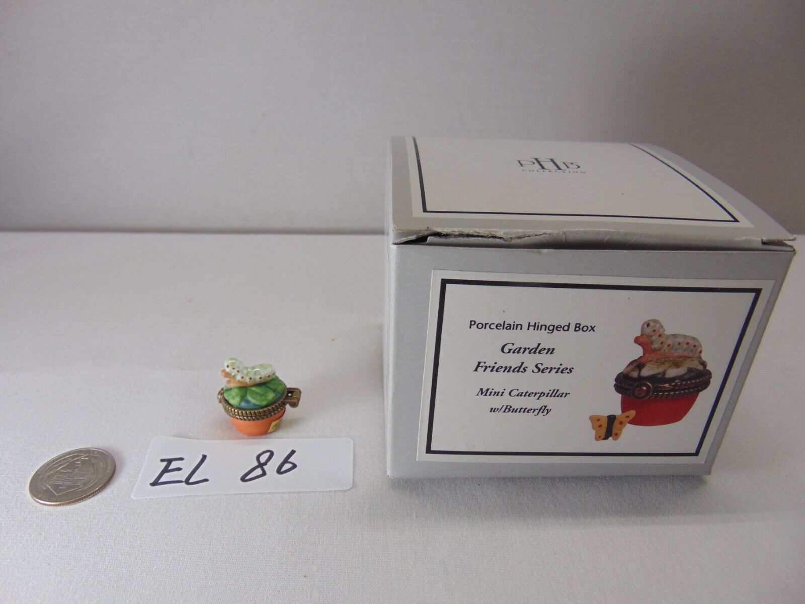 Porcelain Hinged Box Trinket Midwest PHB  New Mini Caterpillar With Butterfly
