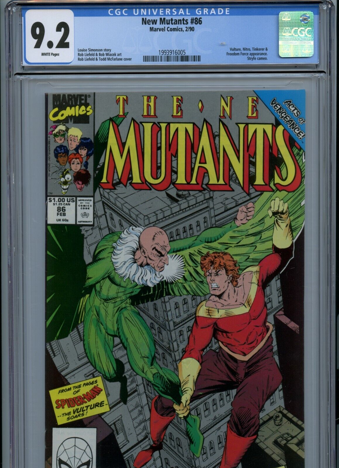 CGC 9.2 New Mutants #86 Vulture, Tinkerer, Nitro